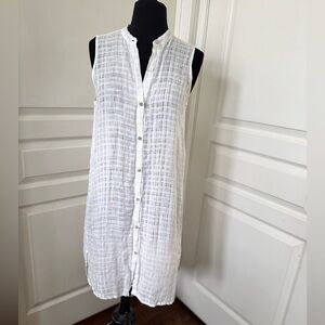 Eileen Fisher | White 100% Linen Sheer Button Down Sleeveless Dress - Size XS